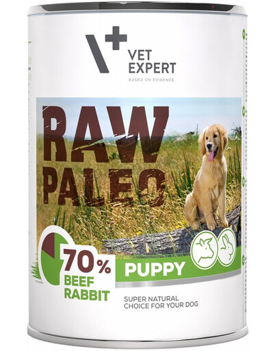 VETEXPERT RAW PALEO Puppy Beef & Rabbit - Nourriture humide avec du bœuf et du lapin - 400g