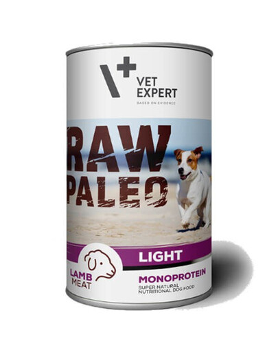 VETEXPERT RAW PALEO Adult Light Lamb - Nourriture humide légère monoprotéinée d'agneau pour chiens en surpoids - 400 g