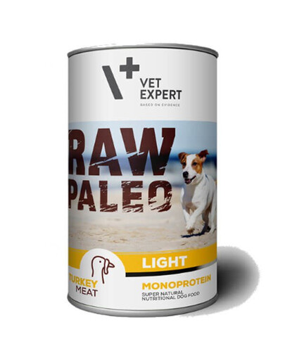 VETEXPERT RAW PALEO Adult Light Turkey - Nourriture humide légère monoprotéinée de dinde pour chiens en surpoids - 400 g