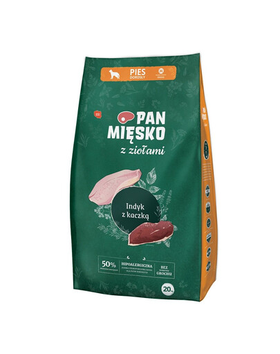 PAN MIĘSKO - aux herbes, dinde et canard pour chiens de races moyennes - M 20 kg