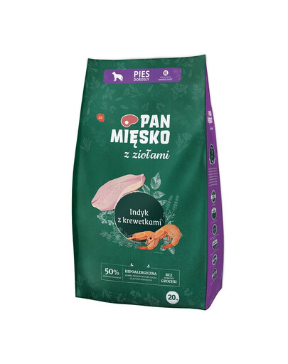PAN MIĘSKO - aux herbes, dinde et crevettes pour chiens de grandes races - XL 20 kg