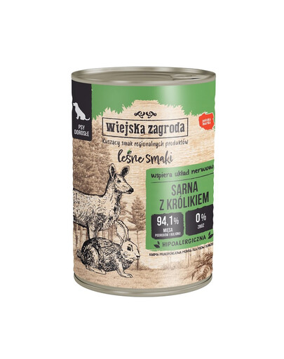 WIEJSKA ZAGRODA Leśne smaki - Chevreuil avec lapin pour chiens adultes - 400 g