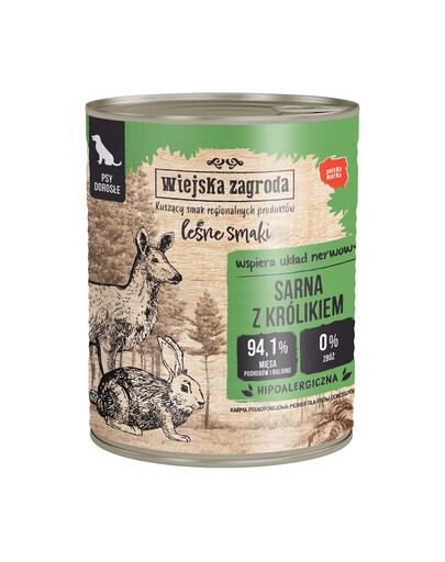 WIEJSKA ZAGRODA Leśne smaki - Chevreuil avec lapin pour chiens adultes - 800 g