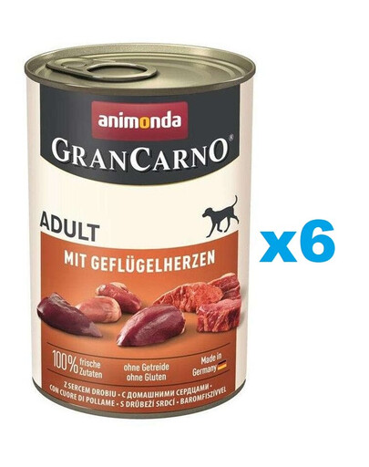 ANIMONDA Gran Carno Adult with Poultry hearts - avec cœurs de volaille pour chiens adultes 6x400 g