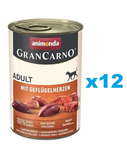 ANIMONDA Gran Carno Adult with Poultry hearts - avec cœurs de volaille pour chiens adultes 12x400 g