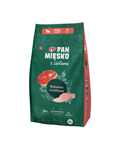 PAN MIĘSKO - aux herbes, boeuf et lapin pour chiens de races moyennes - M 20 kg