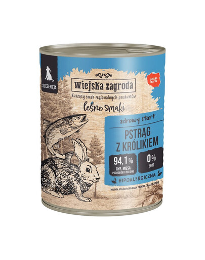 WIEJSKA ZAGRODA Leśne smaki - Truite et lapin pour chiots - 800 g