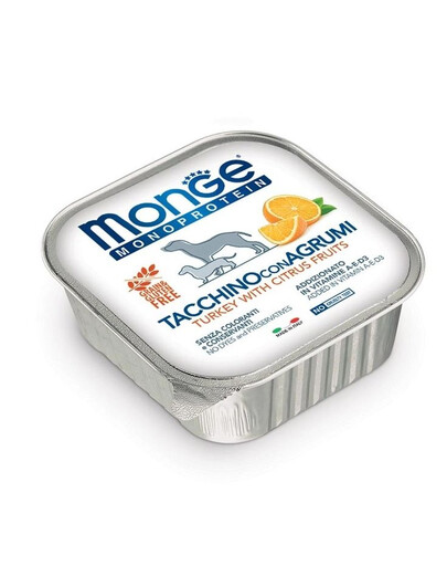 MONGE Fruit Dog Monoprotein - Pâtée monoprotéinée de dinde et orange sans céréales - 150 g