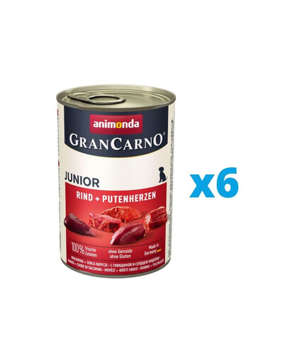 ANIMONDA GranCarno Junior Lot avec viande de bœuf et cœurs 6 x 400 g