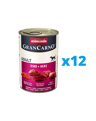 ANIMONDA GranCarno Set avec bœuf et cœurs 12 x 400 g