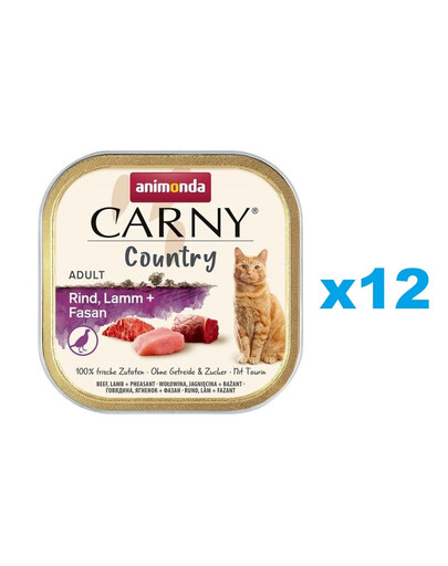 ANIMONDA Carny Country Adult Beef, Lamb, Pheasant -  bœuf, agneau et faisan pour chats adultes 12x100 g