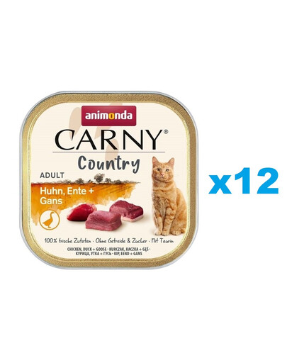 ANIMONDA Carny Country Adult Chicken, Duck, Goose - poulet, canard et oie pour chats adultes 12x100 g
