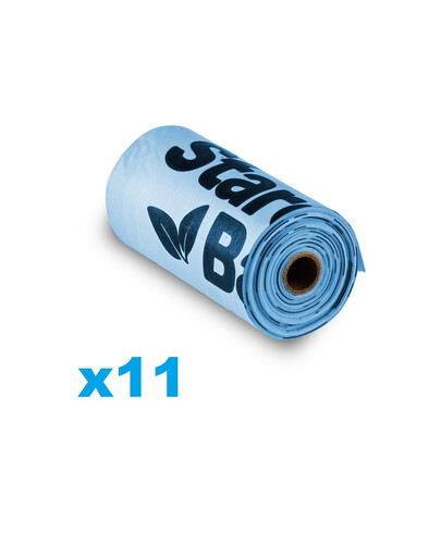 STARCH BAG Sacs compostables BIO pour matières fécales 11 rouleaux x 15 pièces, bleu