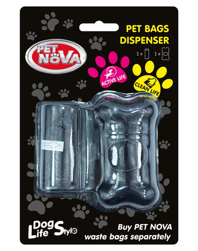 PET NOVA Distributeur de sacs à déjections+ rouleau de 20 pièces noir