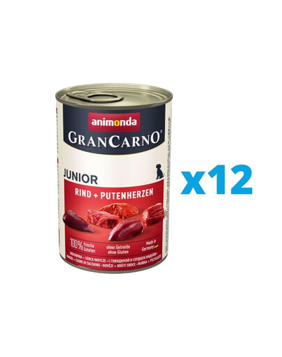 ANIMONDA GranCarno Junior Lot cœurs de bœuf et de dinde 12 x 800 g
