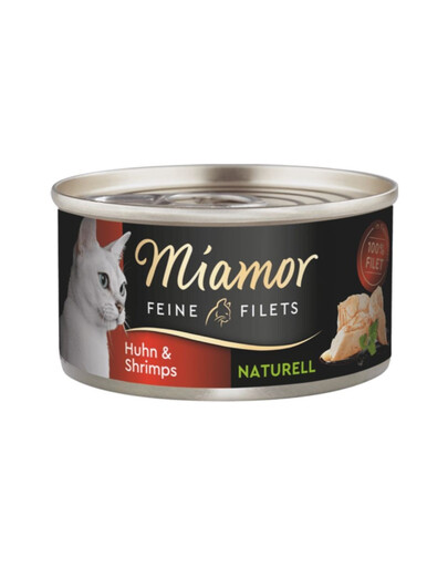 MIAMOR Feine Filets Naturell Chicken&Shrimps - Pâtée de poulet et crevettes dans leur sauce 80g