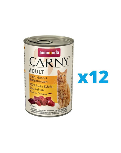 ANIMONDA Carny Adult combinaison de cœurs de bœuf, poulet et canard 12 x 400 g