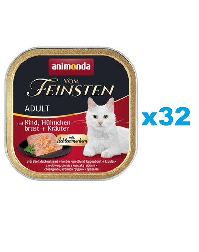 ANIMONDA Vom Feinsten Adult Aliments humides avec boeuf, blanc de poulet et herbes 32x100 g