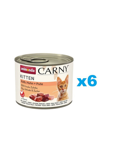 ANIMONDA Carny Kitten Veal&Chicken&Turkey - Veau, poulet et dinde pour chatons 6x200 g