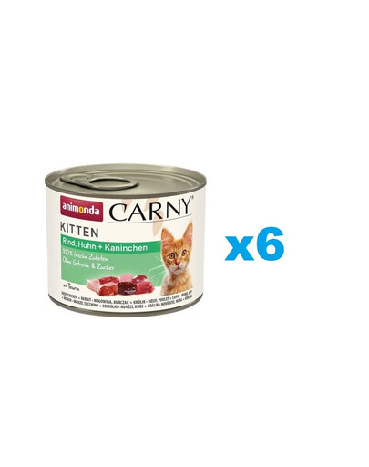 ANIMONDA Carny Kitten Beef&Chicken&Rabbit - Boeuf, Poulet et Lapin pour chatons 6x200 g
