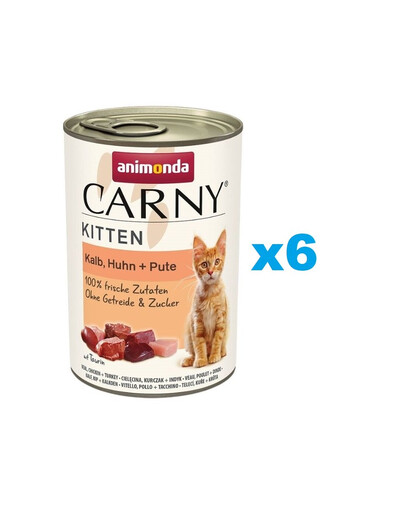 ANIMONDA Carny Kitten Veal&Chicken&Turkey - Veau, Poulet et Dinde 6x400 g