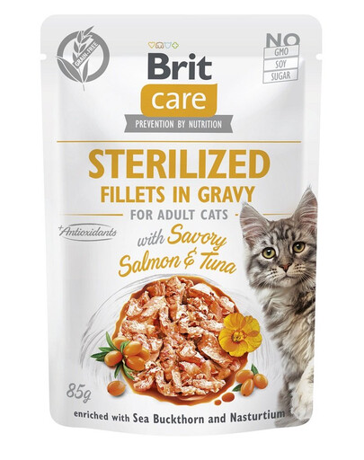 BRIT CARE Fillets in Gravy Pouch Sterilized Savory Salmon&Tuna - Saumon & thon en sauce pour chats stérilisés - 24x85g