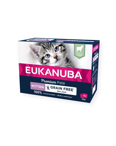 EUKANUBA Grain Free Kitten - Pâtée d'agneau sans céréales pour chatons - 12 x 85 g