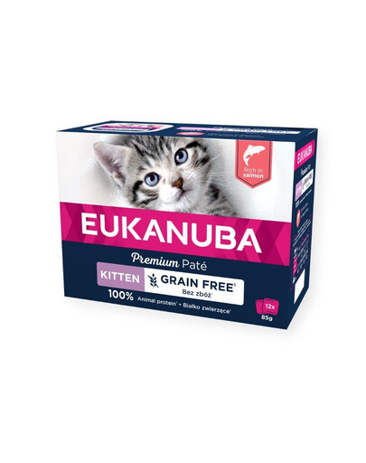 EUKANUBA Grain Free Kitten - Pâtée de saumon sans céréales pour chatons - 12 x 85 g