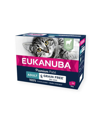 EUKANUBA Grain Free Adult - Pâtée d'agneau sans céréales pour chats adultes - 12 x 85 g