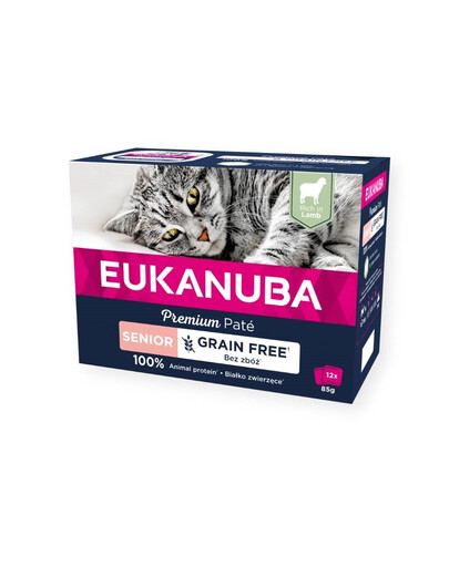 EUKANUBA Grain Free Senior - Pâtée d'agneau sans céréales pour chats âgés - 12 x 85 g