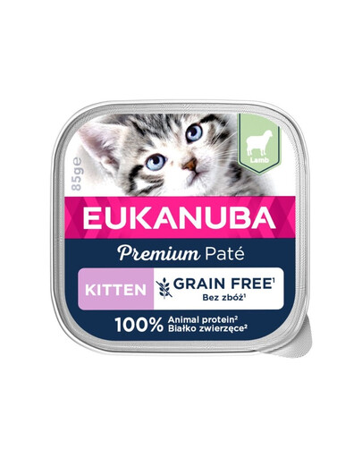 EUKANUBA Grain Free Kitten - Pâtée d'agneau sans céréales pour chatons - 16 x 85 g