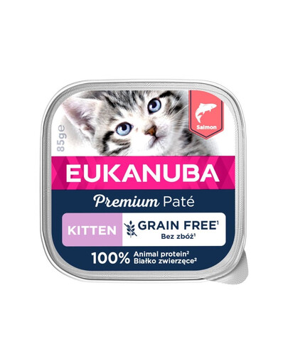 EUKANUBA Grain Free Kitten - Pâtée de saumon sans céréales pour chatons - 16 x 85 g