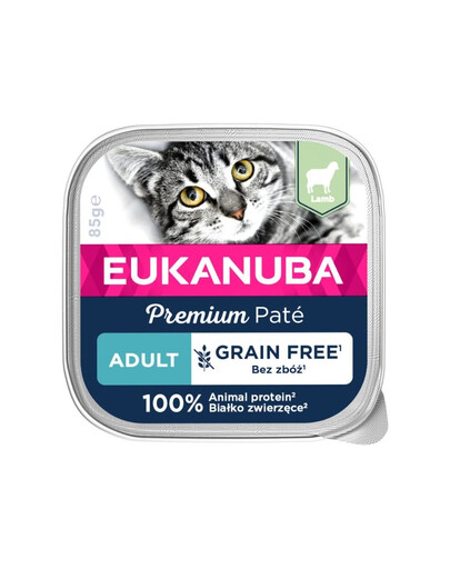 EUKANUBA Grain Free Adult - Pâtée d'agneau sans céréales pour chats adultes - 16 x 85 g