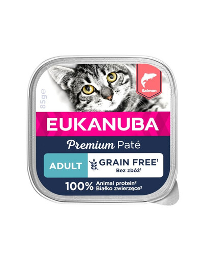 EUKANUBA Grain Free Adult - Pâtée de saumon sans céréales pour chats adultes - 16 x 85 g