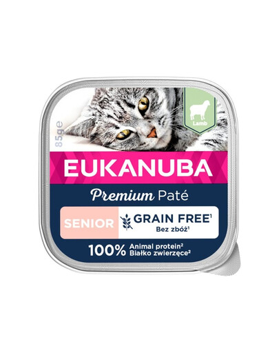 EUKANUBA Grain Free Senior - Pâtée d'agneau sans céréales pour chats âgés - 16 x 85 g