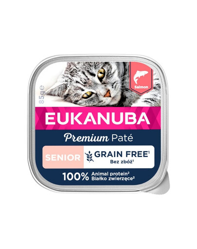 EUKANUBA Grain Free Senior - Pâtée de saumon sans céréales pour chats âgés - 16 x 85 g