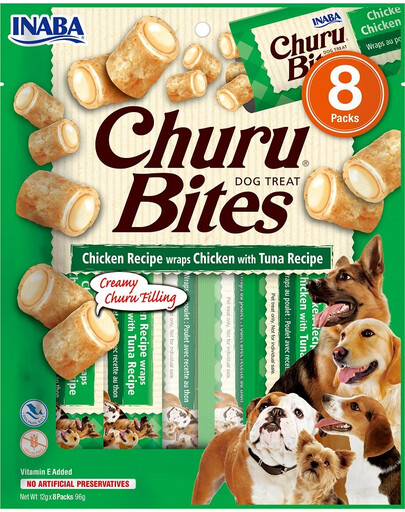 INABA Churu Bite Chicken 8x12g wrap au poulet et au thon pour chiens