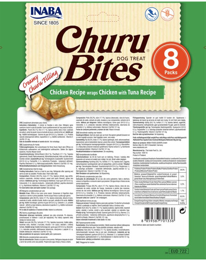 INABA Churu Bite Chicken 8x12g wrap au poulet et au thon pour chiens