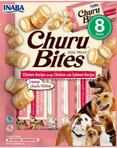 INABA Churu Bite Chicken 8x12g wrap au poulet et au saumon pour chiens