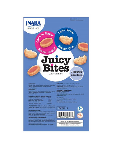 INABA Juicy Bites Cat Treat Collation humide à base de poulet et de thon 33,9 g (3x11,3 g)