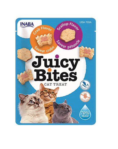 INABA Juicy Bites - friandises humides aux noix de Saint-Jacques et au crabe pour chats - 33,9 g (3x11,3 g)