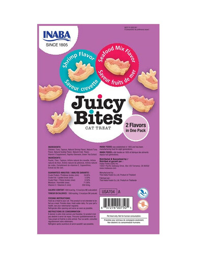 INABA Juicy Bites - friandises humides aux crevettes et fruits de mer pour chats - 33.9 g (3x11.3 g)