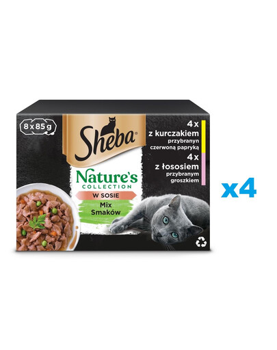 SHEBA tacka 32x85g Nature's Collection Mélange de saveurs en sauce avec du poulet garni de poivron rouge, avec du saumon garni de petits pois