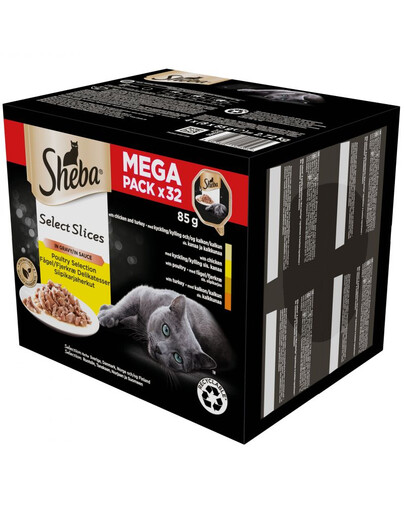 SHEBA Select Slices in Gravy Saveurs mixtes de volaille en sauce volaille, poulet et dinde 32x85g
