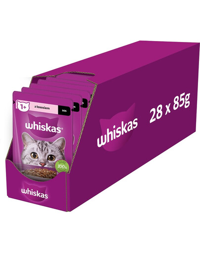 WHISKAS Adult - nourriture humide en sauce au saumon pour chats adultes - sachet 28x85g
