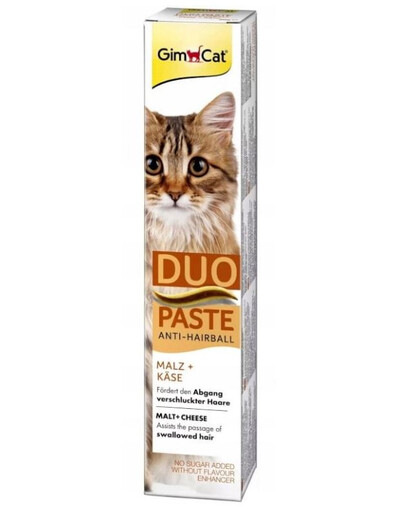 GIMCAT Duo Paste Anti-Hairball Malt&Cheese - Pâte malt & fromage favorise la perte des poils ingérés - 50 g