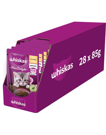 WHISKAS Junior - pour chatons nourriture humide avec du poulet en gelée - sachet 28x85g