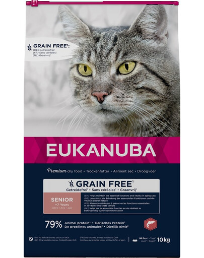 EUKANUBA Grain Free Senior - Saumon sans céréales pour chats âgés - 10 kg