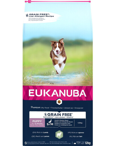 EUKANUBA Grain Free S/M Puppy - riche en agneau pour chiots de petite et moyenne race - 12 kg
