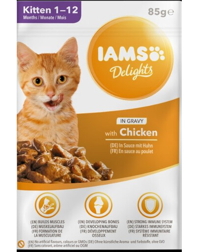 IAMS Cat Kitten All Breeds Sachet pour chattons au poulet en sauce 85 g